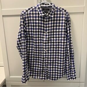 BANANA REPUBLIC Blue and White Checkered Long Sleeved Shirt Men's Medium
